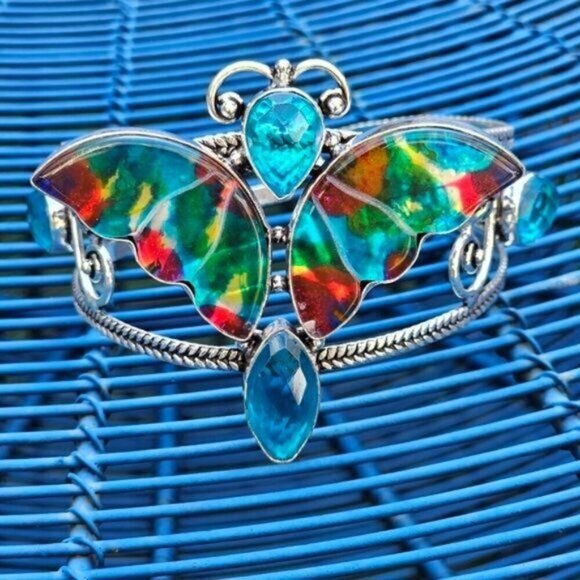 Dichroic Glass ✦ Butterfly Cuff Bracelet ✦ S925 Sterling Silver Topaz Accent NWT main image 0